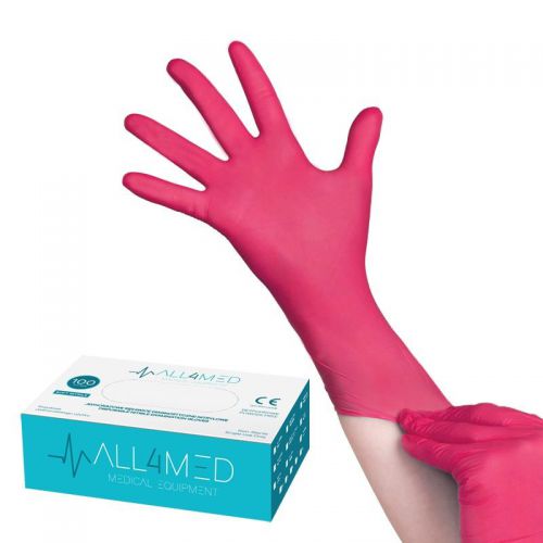 All4med jednorazowe rękawice diagnostyczne nitrylowe malinowe l